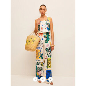 Commense White Multi Artistic Print Straight-Leg Jumpsuit